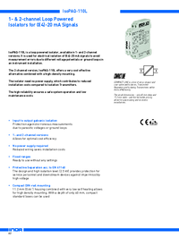 Thumbnail of document Data Sheet - IsoPAQ-110L 1 & 2 Channel Loop Powered Isolators